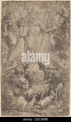 Camillo Procaccini, (artiste), Italien, 1561 - 1629, la Transfiguration, c. 1590, gravure, feuille (découpée au repère de la plaque) : 58 × 34.8 cm (22 13/16 × 13 11/16 po Banque D'Images