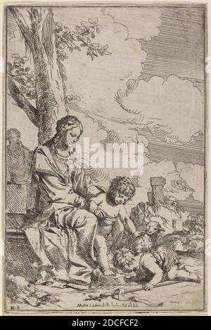 Giulio Carpioni, (artiste), Venetian, c. 1613 - 1678, la Vierge et l'enfant avec Saint Jean-Baptiste, gravure Banque D'Images