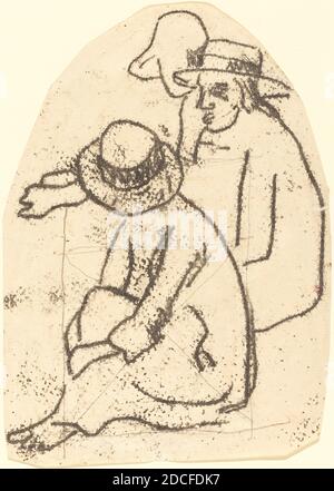Paul Gauguin, (artiste), français, 1848 - 1903, trois Tahitiens (Etude pour 'la soeur de charite'), 1899/1902, monotype tracé en noir, carré en crayon sur papier vélin Banque D'Images