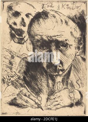 Lovis Corinth, (artiste), allemand, 1858 - 1925, Tod und Künstler (mort et artiste), Totentanz (danse de la mort), (série), 1921 (publié en 1922), gravure en softground et point sec en noir sur papier vélin, plaque: 23.9 x 17.8 cm (9 7/16 x 7 in.), feuille: 30 x 23.7 cm (11 13/16 x 9 5/16 po), cadeau à la mémoire de Sigbert H. Marcy et en l'honneur du 50e anniversaire de la Galerie nationale d'art Banque D'Images