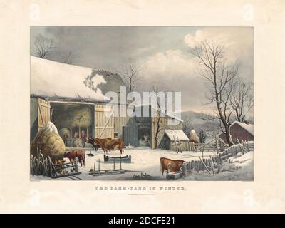 George Henry Durrie, (artiste d'après), américain, 1820 - 1863, Currier et Ives, (imprimeur), 1857 - 1907, Currier et Ives, (éditeur), 1857 - 1907, The Farm-Yard in Winter, 1861, lithographie de couleur main, avec des touches de gomme arabique, sur papier vélin, image: 41.1 x 59.8 cm (16 3/16 x 23 9/16 po), feuille: 58.2 x 77.5 cm (22 15/16 x 30 1/2 po Banque D'Images