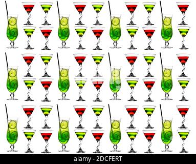 Ensemble de cocktails multicolores sur fond blanc isolé. Motif sans couture. Conception originale de l'emballage Banque D'Images