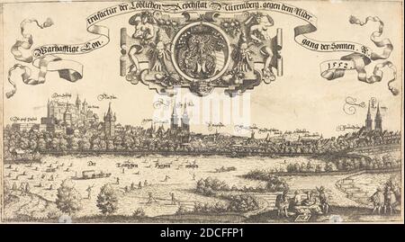 Hanns Lautensac, (artiste), allemand, 1524 - 1561/1566, vue de Nuremberg de l'Ouest, 1552, gravure Banque D'Images