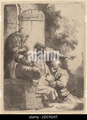 Rembrandt van Rijn, (artiste), néerlandais, 1606 - 1669, le manteau de Joseph apporté à Jacob, c. 1633, gravure et touches de point sec Banque D'Images