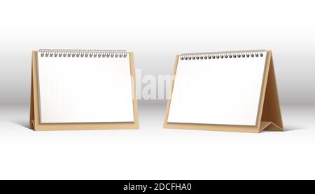 Ensemble vectoriel de deux calendriers de table en spirale. Isolé sur fond gris. Illustration de Vecteur