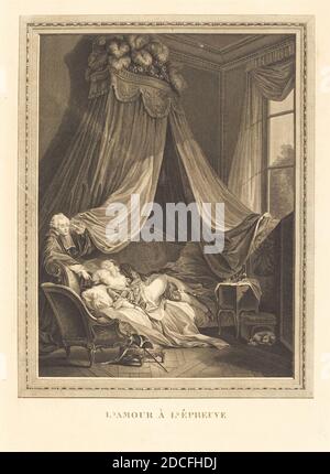 Jacques-Firmin Beauvarlet, (artiste), français, 1731 - 1797, Pierre-Antoine Baudouin, (artiste d'après), français, 1723 - 1769, l'amour a l'epreuve, gravure Banque D'Images