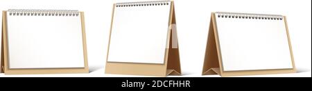 collection de vecteurs 3d réalistes de calendrier blanc en spirale de table, isolée sur fond blanc. Illustration de Vecteur