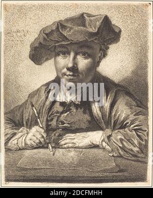 Georg Friedrich Schmidt, (artiste), allemand, 1712 - 1775, autoportrait, dessin, 1752, gravure et gravure sur papier couté, feuille (découpée à l'intérieur du repère de la plaque) : 20.9 x 17 cm (8 1/4 x 6 11/16 po Banque D'Images