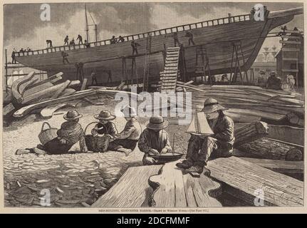 American 19th Century, (artiste), Winslow Homer, (artiste après), American, 1836 - 1910, Ship-Building, Gloucester Harbour, de 'Harper's Weekly', 11 octobre 1873, p. L., (série), publié en 1873, gravure en bois sur papier journal, image: 23.4 x 34.6 cm (9 3/16 x 13 5/8 po.), feuille: 28 x 40.6 cm (11 x 16 po.) Banque D'Images