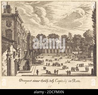 Melchior Küsel, (artiste), allemand, 1626 - 1683, Johann Wilhelm Baur, (artiste d'après), allemand, 1607 - 1641, Capitoline, Rome, Underschildliche Prospecten, (série), 1681, gravure Banque D'Images