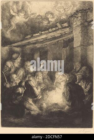 Alphonse Legros, (artiste), Français, 1837 - 1911, l'adoration des bergers, gravure retouchée avec un stylo Banque D'Images