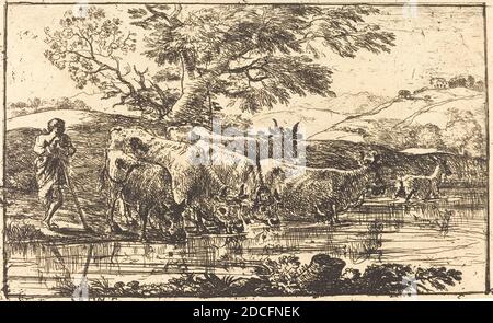 Claude Lorrain, (artiste), français, 1604/1605 - 1682, le Herd au lieu d'arrosage (le troupeau à l'abreuvoir), 1635, gravure Banque D'Images