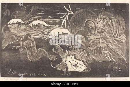 Paul Gauguin, (artiste), français, 1848 - 1903, l'Univers est créé (l'Univers est cri), Noa Noa Suite, (série), c. 1894, coupe de bois imprimée en noir et gris par Pola Gauguin en 1921 Banque D'Images