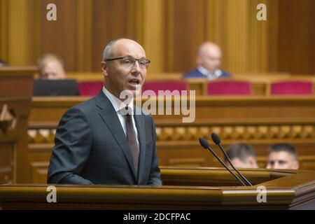 KIEV, UKRAINE - 29 août 2019 : ancien Président du Parlement d'Ukraine Andriy Parubiy lors de la session de la Verkhovna Rada d'Ukraine de la neuvième convocation Banque D'Images