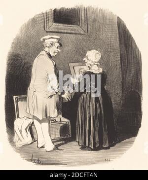 Honoré Daumier, (artiste), Français, 1808 - 1879, Tiens, ma femme, v'la mon portrait..., les Bons bourgeois: pl.28, (série), 1846, lithographie Banque D'Images