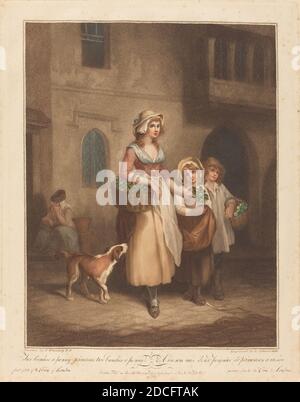 Luigi Schiavonetti, (artiste), italien, 1765 - 1810, Francis Wheatley, (artiste après), britannique, 1747 - 1801, deux petits pains a Penny, Primrosiers, les cris de Londres, (série), 1793, gravure à l'aide de couleurs Banque D'Images