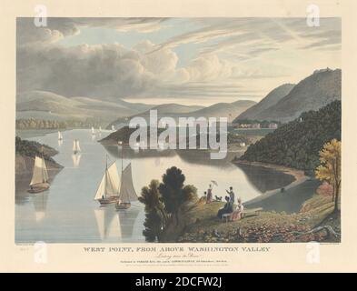 William James Bennett, (artiste), américain, né en Angleterre, c. 1787 - 1844, George Cooke, (artiste après), américain, 1793 - 1849, West point, de dessus Washington Valley: Regarder le fleuve, publié en 1834, aquatinte de couleur main avec des touches de gravure sur papier vélin, plaque: 55 x 70.5 cm (21 5/8 x 27 3/4 po Banque D'Images