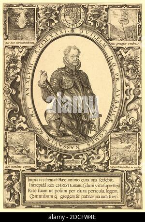 Hendrick Goltzius, (artiste), Néerlandais, 1558 - 1617, Hendrik Hondius I, (éditeur), Néerlandais, 1573 - 1649 ou après, William, Comte de Nassau, Prince d'Orange, 1581, gravure, feuille (taillée à la marque de plaque): 26.9 x 18.2 cm (10 9/16 x 7 3/16 po Banque D'Images