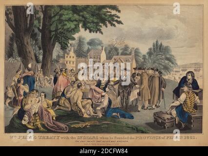 Napoleon Sarony, (artiste), américain, né au Canada, 1821 - 1896, Nathaniel Currier, (éditeur), américain, 1813 - 1888, Wm. Traité de Penn avec les Indiens lorsqu'il a fondé la province de Pennsa. 1661: Le seul traité qui n'a jamais été brisé, lithographie de couleur main sur papier vélin, image: 20.96 × 32.07 cm (8 1/4 × 12 5/8 po.), feuille: 25.08 × 35.4 cm (9 7/8 × 13 15/16 po Banque D'Images