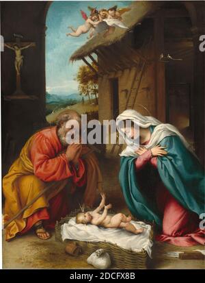 Lorenzo Lotto, (artiste), Venetian, c. 1480 - 1556/1557, la Nativité, 1523, huile sur panneau, total: 46 x 35.9 cm (18 1/8 x 14 1/8 in.), encadré: 62.6 x 53.2 x 10.2 cm (24 5/8 x 20 15/16 x 4 in Banque D'Images