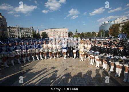 KIEV, UKRAINE - 04 août 2017: Président de l'Ukraine Petro Porochenko lors d'événements solennels à l'occasion du deuxième anniversaire de la création de la police nationale de l'Ukraine sur Sofiyskaya Sq. À Kiev Banque D'Images