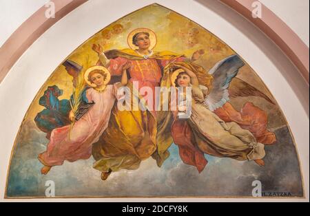VIENNE, AUSTIRA - 22 OCTOBRE 2020 : fresque d'apothéose de Saint-Laurent de Jésus sur le Mont dans l'église Laurentiuskirche par Hans Zacka. Banque D'Images