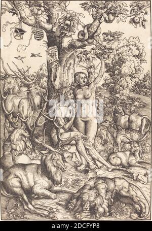 Lucas Cranach The Elder, (artiste), allemand, 1472 - 1553, Adam et Eve in Paradise, 1509, coupe de bois, feuille: 33.8 x 23 cm (13 5/16 x 9 1/16 po Banque D'Images