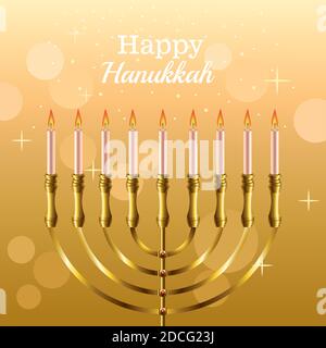 carte de célébration hanukkah avec motif vectoriel en forme de candélabre doré Illustration de Vecteur