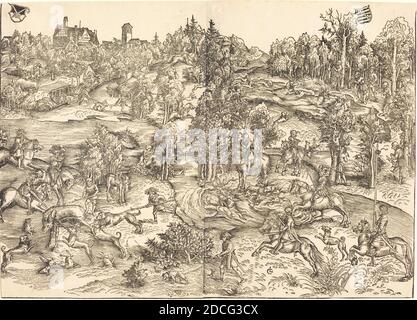 Lucas Cranach The Elder, (artiste), allemand, 1472 - 1553, The Stag Hunt, coupe de bois Banque D'Images