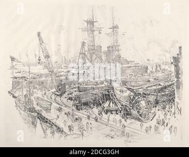 Joseph Pennell, (artiste), américain, 1857 - 1926, Building Submarine Checsers, American War Work, (série), 1917, lithographie Banque D'Images