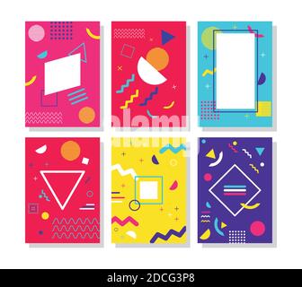 six arrière-plans éclatants de style memphis Illustration de Vecteur