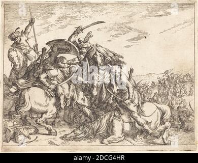 Johann Wilhelm Baur, (artiste), allemand, 1607 - 1641, Capricci di varie battaglie, Capricci di varie battaglie, (série), 1635, gravure sur papier coulé Banque D'Images