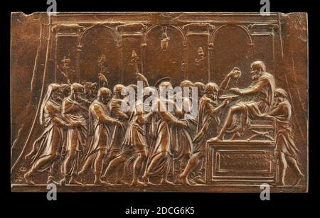 Valerio Belli, (artiste), Italien, 1468 - 1546, Christ a amené devant Pontius Pilate, patine bronze/brun foncé (légèrement frottée), total: 6 x 9.9 cm (2 3/8 x 3 7/8 po.) poids brut: 75 gr Banque D'Images