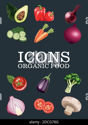 ensemble de légumes frais en fond noir vecteur illustration Illustration de Vecteur