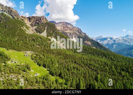 Valmalenco (IT), vue d'ensemble aérienne des lacs de chiesa Banque D'Images