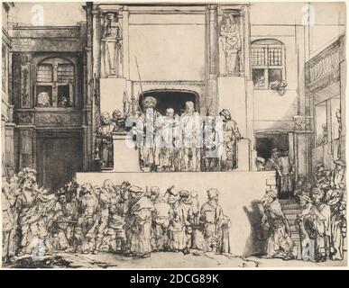 Rembrandt van Rijn, (artiste), néerlandais, 1606 - 1669, Christ a présenté au peuple: Plaque oblongue, 1655, point sec, feuille (découpée à la marque de plaque): 34.8 x 45.3 cm (13 11/16 x 17 13/16 po Banque D'Images