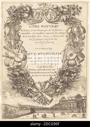 François le Febvre, (artiste), français, actif 1635/1657, page titre, Livre nouveau de toutes sortesd'ouvres d'orfevries : pl.1, (série), probablement 1665, gravure Banque D'Images