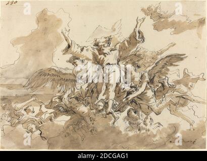 Giovanni Domenico Tiepolo, (artiste), Venetian, 1727 - 1804, création de l'Univers, stylo et encre grise avec lavage brun sur papier coulé, total: 17.3 x 23.8 cm (6 13/16 x 9 3/8 po Banque D'Images