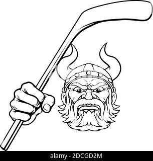 Viking Ice Hockey Sports Mascot Cartoon Illustration de Vecteur