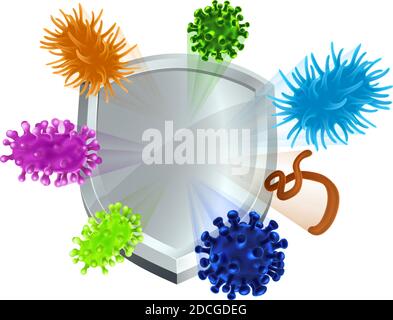 Bactéries virus cellules Shield icône antibactérienne Illustration de Vecteur
