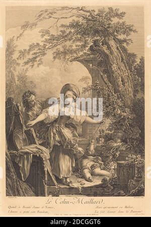 Jacques-Firmin Beauvarlet, (artiste), français, 1731 - 1797, Jean Honoré Fragonard, (artiste d'après), français, 1732 - 1806, Colin Maillard, 1760, gravure et gravure Banque D'Images