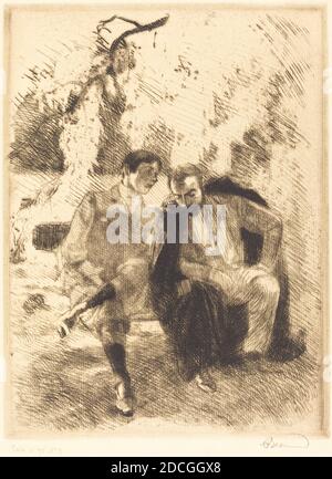 Albert Besnard, (artiste), Français, 1849 - 1934, Confidences, 1900, gravure Banque D'Images