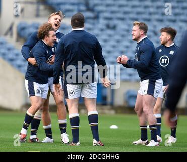 Série de la coupe de l'automne : Duncan Weir, Chris Harris, le capitaine de Zander Fagerson (retour à la caméra) Stuart Hogg et Ali Price, en Écosse, lors de la course de l'équipe écossaise au stade BT Murrayfield, à Édimbourg, en Écosse, au Royaume-Uni. 21 novembre 2020. Crédit : Ian Rutherford/Alay Live News. Banque D'Images