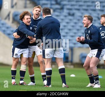 Série de la coupe de l'automne : Duncan Weir, Chris Harris, le capitaine de Zander Fagerson (retour à la caméra) Stuart Hogg et Ali Price, en Écosse, lors de la course de l'équipe écossaise au stade BT Murrayfield, à Édimbourg, en Écosse, au Royaume-Uni. 21 novembre 2020. Crédit : Ian Rutherford/Alay Live News. Banque D'Images