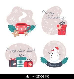Jeu d'illustrations vectorielles pour cartes d'hiver pour Noël et Nouvelle année Illustration de Vecteur