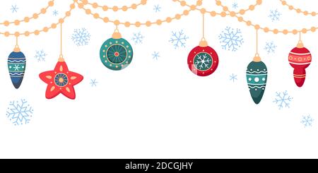 Guirlande de Noël suspendue, bannière avec ornements Illustration de Vecteur