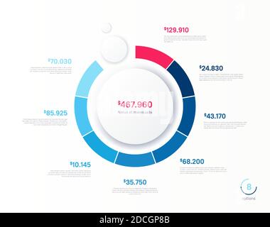 Modèle de graphique circulaire d'infographie Vector. Huit options, étapes, pièces Illustration de Vecteur