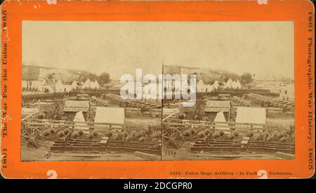 Union siège artillerie 'dans le parc' à Yorktown., Taylor & Huntington, 1861, États-Unis Banque D'Images