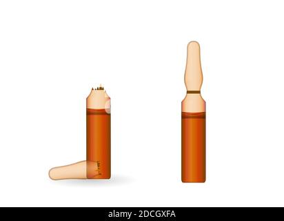 Ampoule transparente avec substance sur fond blanc. Illustration. Banque D'Images