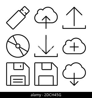 Icônes de ligne - symboles USB disquette télécharger télécharger le nuage de disque Banque D'Images
